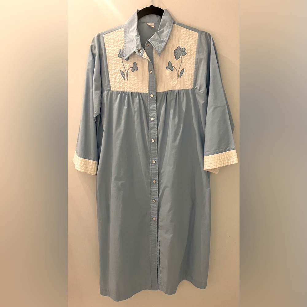 Blue and White Embroidered Women's Dress